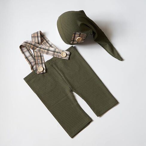 Zeroest Newborn Boy Photo Outfit Props Baby Boy Photography Outfit Photo Shoot Boy Pictures Suspenders Pants Sleeping Hat (Brown) in Kuwait