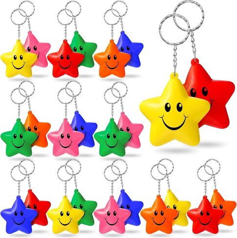 24 Pcs Star Stress Ball Keychains Smile Face Mini Foam Balls for Kids Valentine Classroom Exchange Gifts Adults School Carnival Classroom Student Rewards Party Bag Fillers (Colorful) in Kuwait