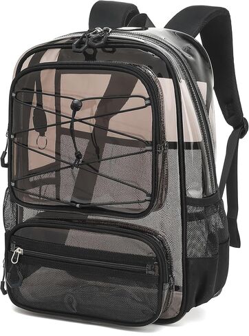 Clear Backpack Heavy Duty for Stadium Events - Large PVC Clear Backpacks for School, kids, Boys and Girls (Transparent Black) in Saudi Arabia