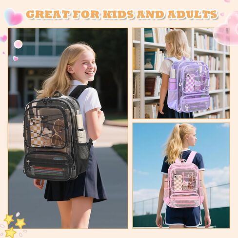 Clear Backpack Heavy Duty for Stadium Events - Large PVC Clear Backpacks for School, kids, Boys and Girls (Transparent Black) in Saudi Arabia