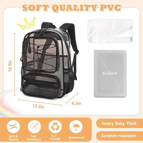 Clear Backpack Heavy Duty for Stadium Events - Large PVC Clear Backpacks for School, kids, Boys and Girls (Transparent Black) in Saudi Arabia