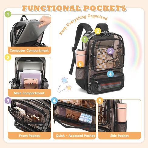 Clear Backpack Heavy Duty for Stadium Events - Large PVC Clear Backpacks for School, kids, Boys and Girls (Transparent Black) in Saudi Arabia