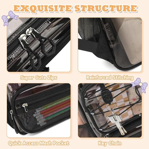 Clear Backpack Heavy Duty for Stadium Events - Large PVC Clear Backpacks for School, kids, Boys and Girls (Transparent Black) in Saudi Arabia