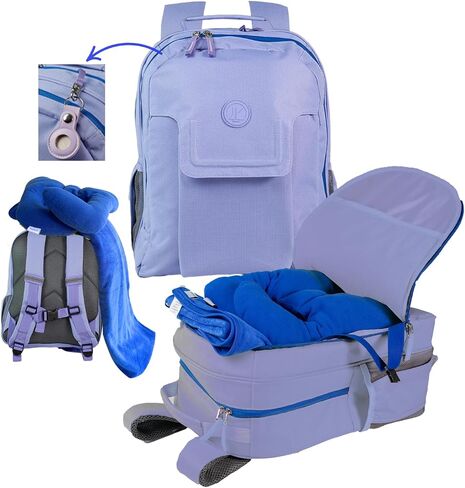 3pc Kids Travel Backpack for airplane | Kids travel pillow and blanket set | Kid AirTag holder included | Purple backpack in Saudi Arabia