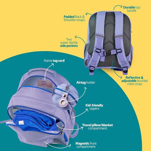 3pc Kids Travel Backpack for airplane | Kids travel pillow and blanket set | Kid AirTag holder included | Purple backpack in Saudi Arabia