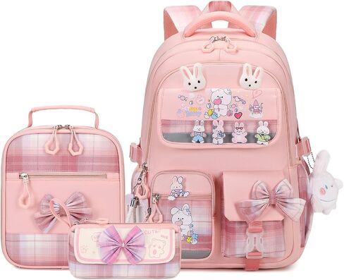 حقائب الظهر الفتيات 3PCS SCHOOL PACK مع صندوق الغداء في سن المراهقة حقيبة ظهر Backpack Cute Kids School Bag Babag for Teen Girls (Blue) in Kuwait