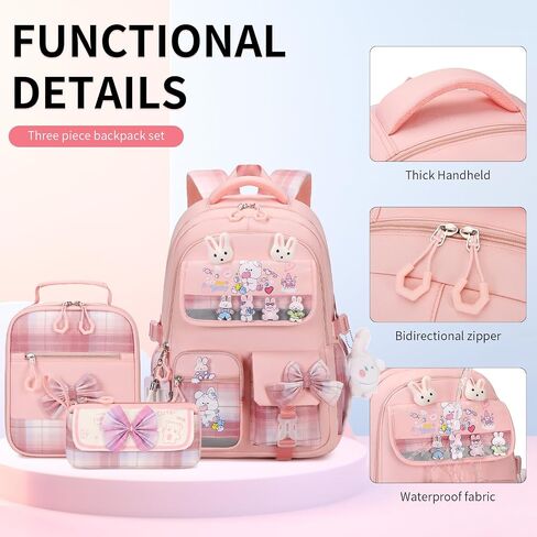 حقائب الظهر الفتيات 3PCS SCHOOL PACK مع صندوق الغداء في سن المراهقة حقيبة ظهر Backpack Cute Kids School Bag Babag for Teen Girls (Blue) in Kuwait