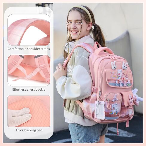 حقائب الظهر الفتيات 3PCS SCHOOL PACK مع صندوق الغداء في سن المراهقة حقيبة ظهر Backpack Cute Kids School Bag Babag for Teen Girls (Blue) in Kuwait