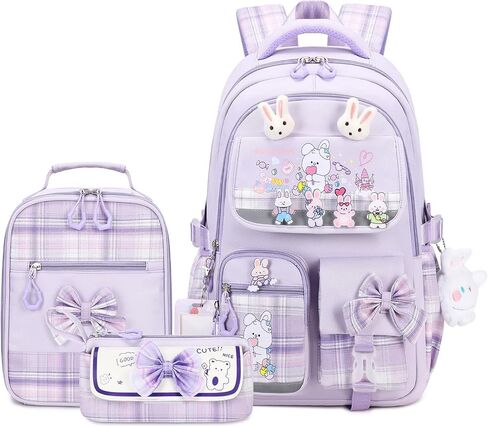 حقائب الظهر الفتيات 3PCS SCHOOL PACK مع صندوق الغداء في سن المراهقة حقيبة ظهر Backpack Cute Kids School Bag Babag for Teen Girls (Blue) in Kuwait