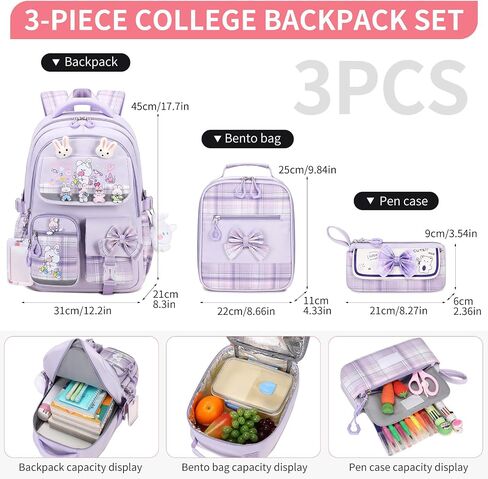 حقائب الظهر الفتيات 3PCS SCHOOL PACK مع صندوق الغداء في سن المراهقة حقيبة ظهر Backpack Cute Kids School Bag Babag for Teen Girls (Blue) in Kuwait
