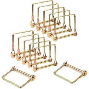Minelife 12 Pieces Wire Lock Pin, 1/4 Inch Heavy Duty Safety Coupler Pin Shaft Locking Pin for Farm Trailers Wagons Lawn Garden(Square, Gold)