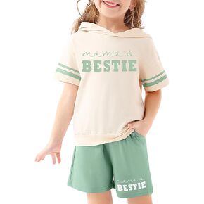 WESIDOM Toddler Girl Clothes Letter Print Drop Shoulder Hoodie Sweatsuits and Short Set 2 Piece Outfit Little Girls Tracksuit