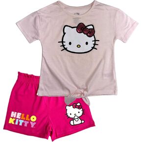 Hello Kitty Girls 2-Piece Tie Front T-Shirt and Dolphin Short Set