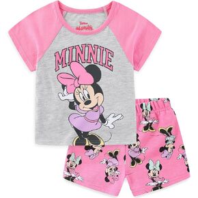 Disney Minnie Mouse Girls Short Sleeve T-Shirt and French Terry Shorts Set for Infant Toddler and Big Kids