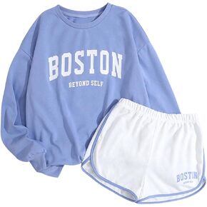 SOLY HUX Girl's 2 Piece Sweatsuit Outfits Letter Graphic Long Sleeve Sweatshirt Tops and Track Shorts Set