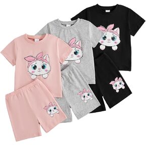ملابس الصيف الصغيرة للفتيات اللطيفات الرسم الكريميك TOP T-Shirt & Biker Shorts تعيين 2 قطعة التتبع 6 عبوات