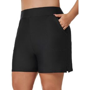 Tournesol Women's Plus Size Swim Shorts High Waisted Bathing Suit Bottoms Swimsuit Tankini Board Shorts Black
