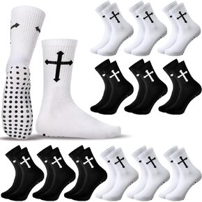 12 Pairs Cross Grip Soccer Socks Anti Slip Religious Christian Jesus Soccer Socks for Men and Women Running Football Sports Crew Cross Lovers Gifts