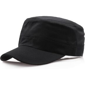 Washed Cotton Basic Cadet Army Cap Everyday Military Style Hat Vintage Flat Top Cap