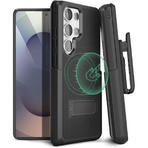 حافظة مصممة لهاتف Samsung Galaxy s24 Ultra مع مشبك حزام، متوافقة مع MagSafe، حماية من السقوط بدرجة عسكرية مزدوجة الطبقات بطول 10 أقدام، حافظة مقاومة للصدمات s24 مقاس 6.8 بوصات | أسود