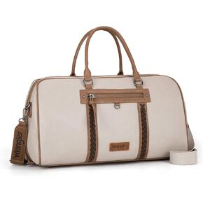 Wrangler Travel Duffel Bag Large Weekender Bag for Women Designer Carry on Overnight Bag for Trips Leather Luggage Bag Brown