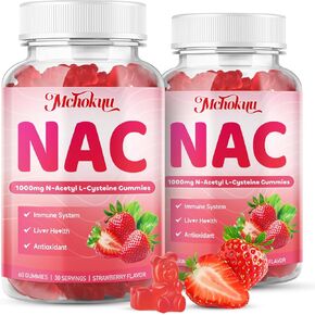 NAC Gummies 1000mg, N-Acetyl Cysteine Supplement for Adults & Kids Immune Support Liver Detox & Lung Health Antioxidant Supplement, Sugar-Free, Vegan, Strawberry Flavor, 120 Gummies