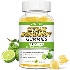 2 Pack Citrus Bergamot Gummies 1000mg, Citrus Bergamot Supplement for High Cholesterol, 25:1 Extract from Italian Bergamot, Support Heart, Immune System & Healthy Aging, Vegan, Lemon Flavor, 120Ct