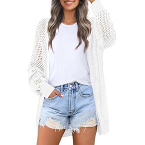 MEROKEETY Women's 2025 Beach Swim Cover Up Summer Oversized Kimono Lightweight Crochet Long Sleeve Cardigan Sweater