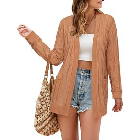 Styleword Women’s 2025 Summer Fashion Cardigan Boho Boho Boho Hollow Beach Cover Up Kimonos Open مع جيوب