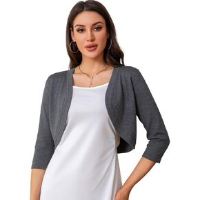 Women's Cropped 3/4 Sleeve Knit Cardigan - Open Front Bolero Shrug