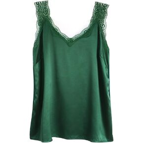 Wantchun Womens Satin Silk Silk Camisole Lace Straps Tank Top Cami V-Neck