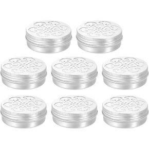 HARFINGTON 8 Pcs Aluminium Tins with Hollow Lids 2oz/60ml Round Empty Metal Tins Refillable Spice Containers Plastic Jars Sample for Air Freshener Candles Travel Storage