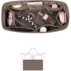 2424 Bag Silky Insert, Luxury Bags Storage with Satin, Compatible with Kelly 2424-29 Bags, Inner Bag for Luxury Purse with Multiple Pockets (Etoupe grey, 2424-29)