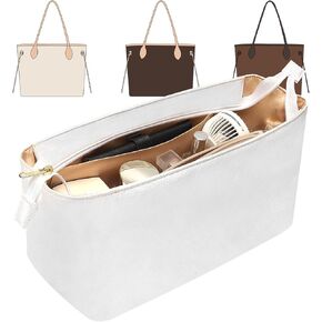Upgraded Tote Bag Organizer Insert Compatible with LV Neverfull GM, Lightweight Dupontpaper Purse Insert for Women Handbag with Zip and Pockets (White, GM)