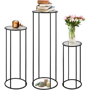 3PCS Round Black Plant Stand Flower Stand for Party, Tall Metal Pedestal Stands for Display Decoration, Cake, Birthday, Wedding Living Room Patio Decor Backdrop Vase