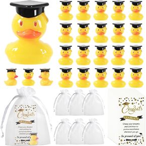 20 PCS Resin Resin Duck with Cards Urganza Bags Mini Grad Ducky Taff Turning Ducks Ducks مع Capuation Cap و Bathate Pool Bath (20 مجموعة)