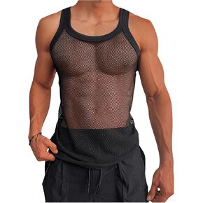 Soly Hux Men's Fishnet Sheer Tank Top Top Crew Neckless Party Club Tops Streetwear