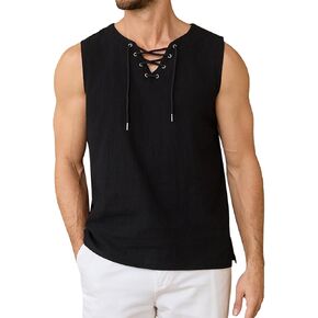 Men's Tank Top Shirts Casual Lace Up Beach Hippie Tops Retro Bohemian Renaissance Pirate Viking Medieval Shirt