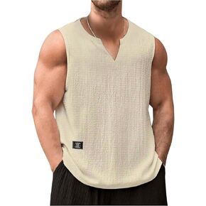 Verdusa Men's Casual Notched Neck Solid Tank Top Vacation Sleeveless Loose Tops