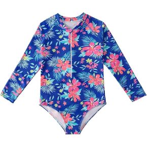 HILEELANG Little Girls Long Sleeve Rash Guard Swimsuit Sun Protection Half Zip One Piece Bathing Suit 3-10 Years