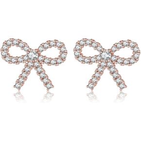 SLUYNZ Solid 925 Sterling Silver 1.7CM Bow Stud Earrings for Women Teens Sparkling CZ Bowknot Earrings Stud in Kuwait