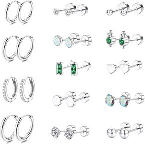 14 Pairs Gold Plated Surgical Steel Earrings Set,Suitable for Hoop Earrings Flat Back Stud Hypoallergenic Cartilage Earring for Women Men Girls Helix Piercing Stud Jewelry