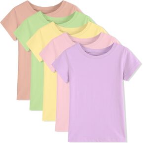 5 Pack Girls/Toddlers Cotton T-Shirts Crewneck Short Sleeve Summer Tops Kids Clothes Tees（2T-12Y）