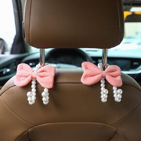 Geelin 2 PCS Car Parse Hooks Bow Pearl Bag Hanger Cute Care Car Headrest Hook Hook Elegant Pearl Decor