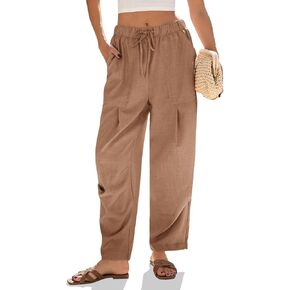 Cicy Bell Womens Beach Harem Pants Baggy Wide Leg Drawstring Summer Linen Palazzo Pants with Pockets