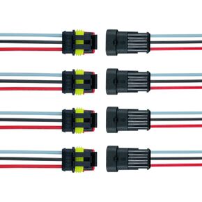 FULARR 4 Kit 3 Pin Way Car Auto Waterproof Electrical Cable Connector Terminal Plug Socket with Wire, for Motorcycle Car Truck Boat