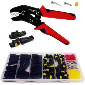 1 Set Automotive Waterproof Wire Connectors, Quick Disconnect Connectors, Dual Pin Ratchet Crimping Tool, Universal for Most Cars (Multicolored)