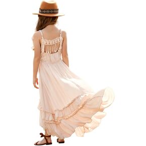 BIBIHOU Girls Kids Lace Backless Boho Holiday Wedding Maxi Flower Girl Dress