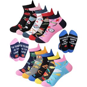 Sintege 10 Pairs Teacher Socks Bulk Unisex Novelty Graduation Cotton Ankle Socks Teacher Appreciation Gift for Graduation Season End of Year Gift Back to School Party Supplies