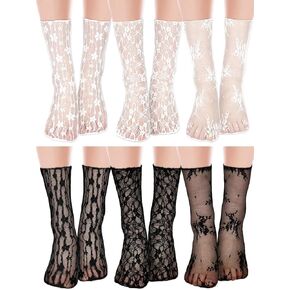 6 Pairs Womens Lace Ankle Socks Ruffle Frilly Sock Mesh Lace Trim Sock for Women Princess Accessories